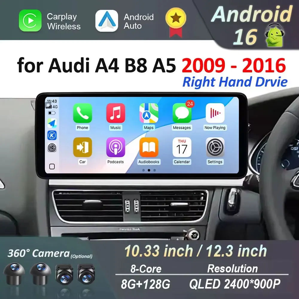 Right Hand Drvie for Audi A4 B8 A5 2009 - 2016 Car Video Multimedia player Android 16 GPS