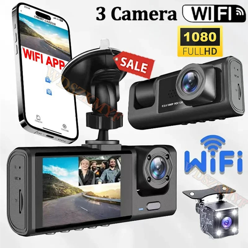 1080P Car Dvr WiFi APP 3/2Lens Dash Cam for Cars Camera for Vehicle Recorder Video Front and Rear Camera  Night Vision Dashcam
