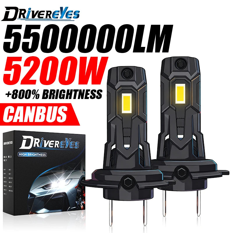 5200W H7 LED Headlight Bulb Mini Wireless 5000000LM 6000K 7535 CSP for Car Headlamp Auto D