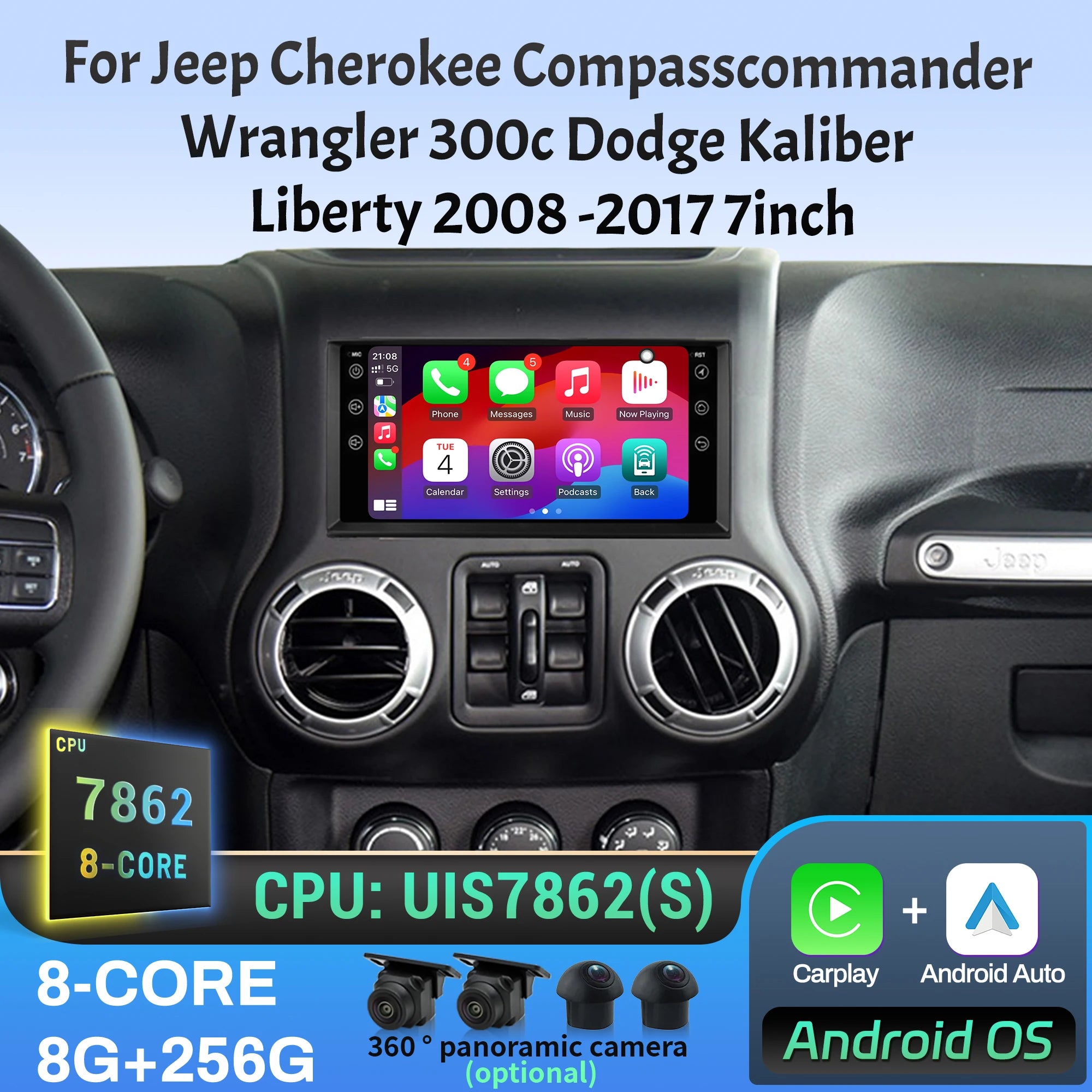 7 inch Car Radio For Jeep Cherokee Compasscommander Wrangler 300c Dodge Kaliber Liberty 20