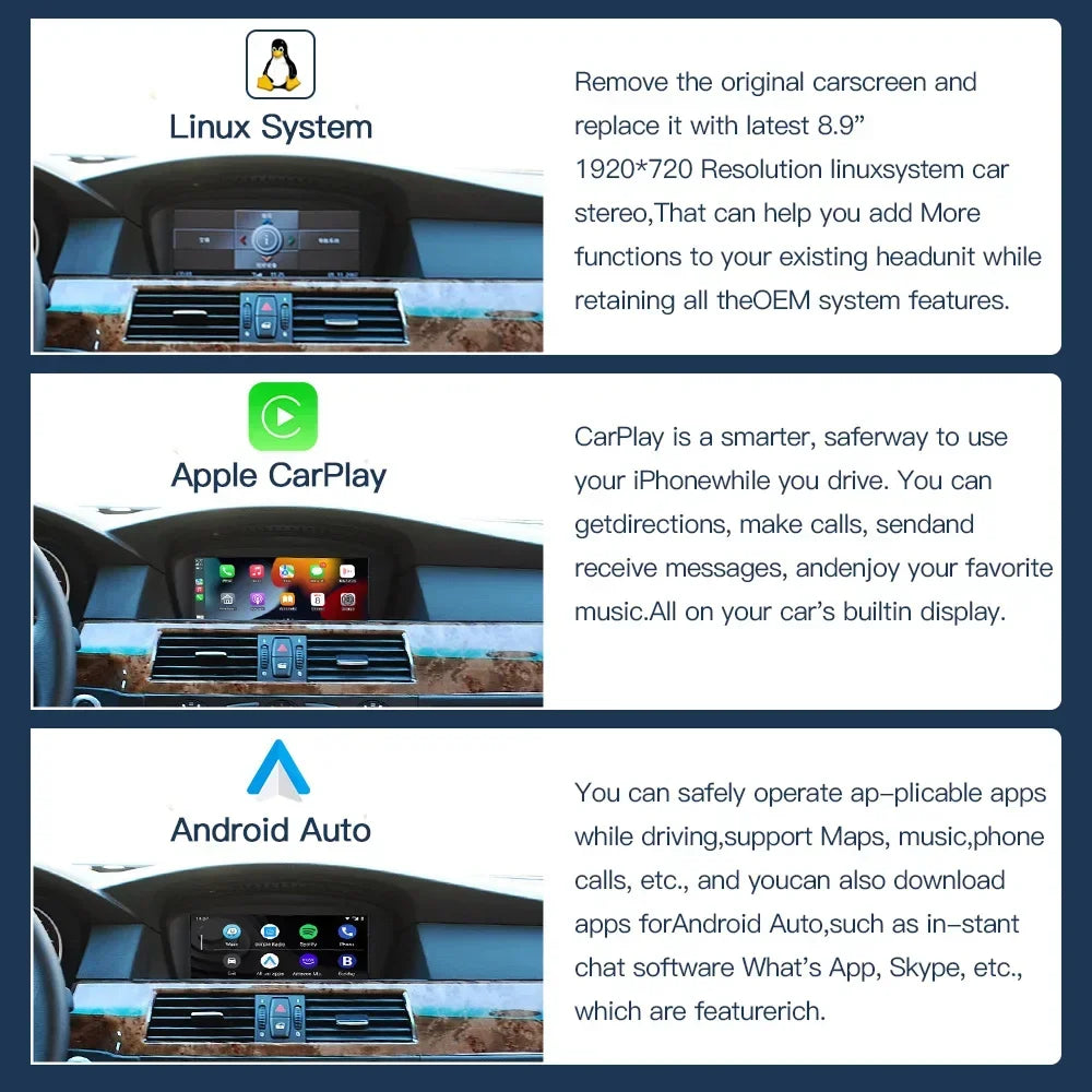 8.9 inch Linux CarPlay Android Car Multimedia Touch Screen for BMW 3 5 Series CIC CCC Syst | AUTOKITSHOP