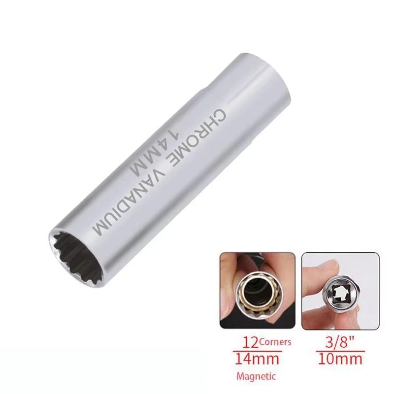 Universal Spark Plug Socket Spark Plug Wrench 3/8 Magnetic 12 Angle Thin Wall for 14mm 16mm Spar - Automotive LED Light
