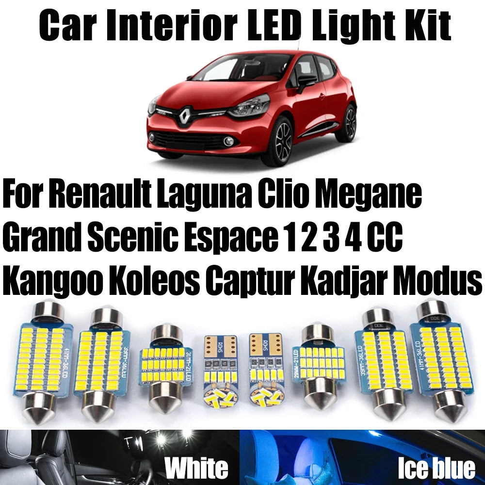 LED Interior Light Kit for Renault Laguna Clio Megane Grand Scenic Espace 1 2 3 4 CC Kangoo Koleos Captur Kadjar Modu...