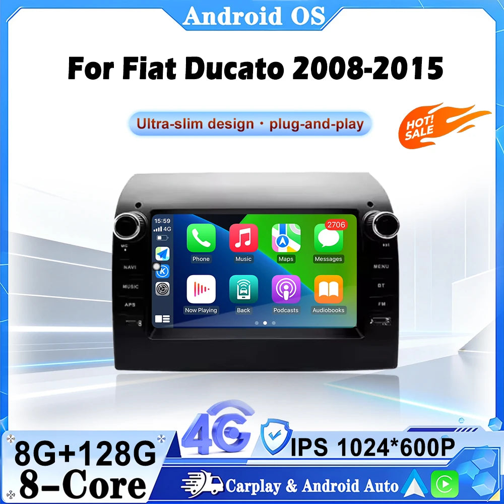 4G 7"For Fiat Ducato 2008-2015 Car Carplay Auto Android 16 Radio Navigation GPS Multimedia