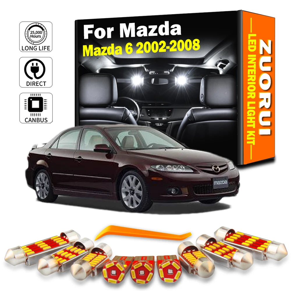 12-Piece LED Interior Light Kit for Mazda 6 Mazda6 GG GY - Canbus Error-Free Bulbs | AUTOKITSHOP