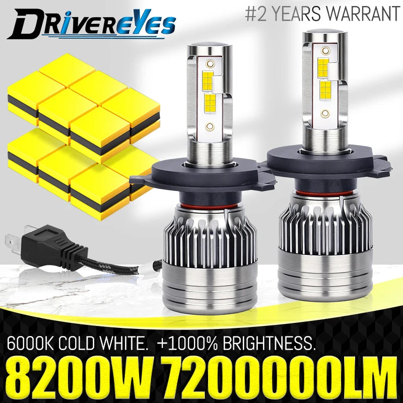 8200W 7200000LM H4 LED Headlight Canbus H7 H11 H1 9005 HB3 H8 H9 9006 HB4 9012 HIR2 4300K