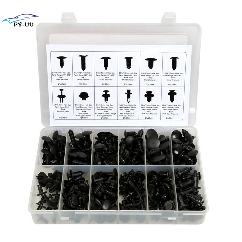 Retainers Assortment Auto Clips Push Retainers Set in Case fit for Most Ford GM Chrysler T
