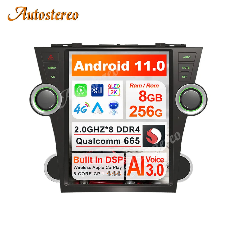 Carplay Android Car GPS Navigation For Toyota Highlander 2007-2013 Tesla Style Auto Radio