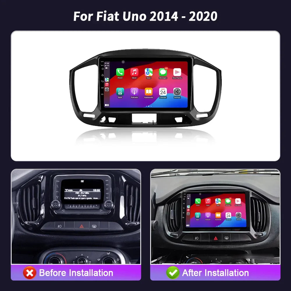Android 14 For Fiat Uno 2014-2020 Car Radio 4G GPS Wireless Bluetooth Carplay Android Auto