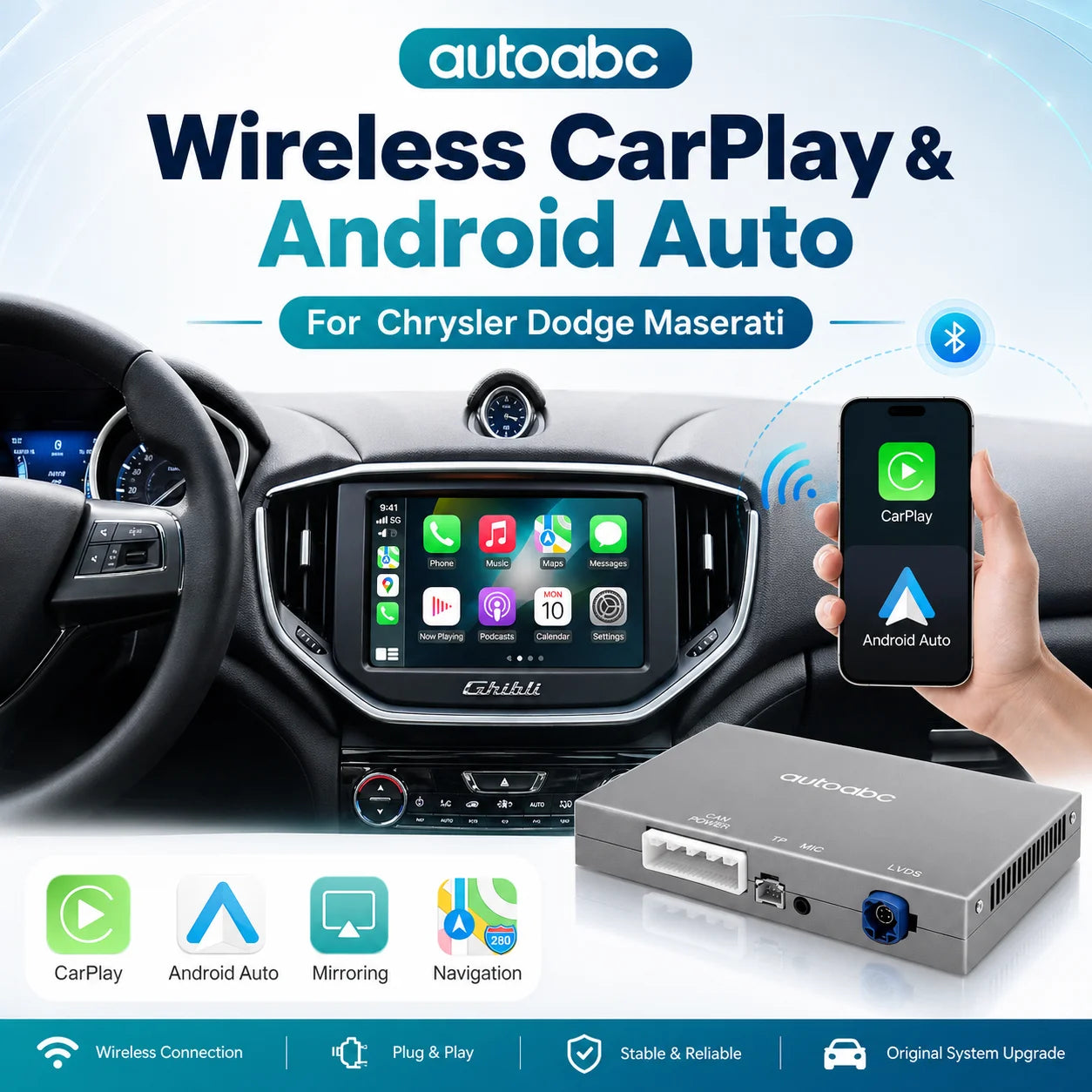 Wireless CarPlay Android Auto Retrofit Kit Decoder Box for Maserati Quattroporte Ghibli, C | AUTOKITSHOP
