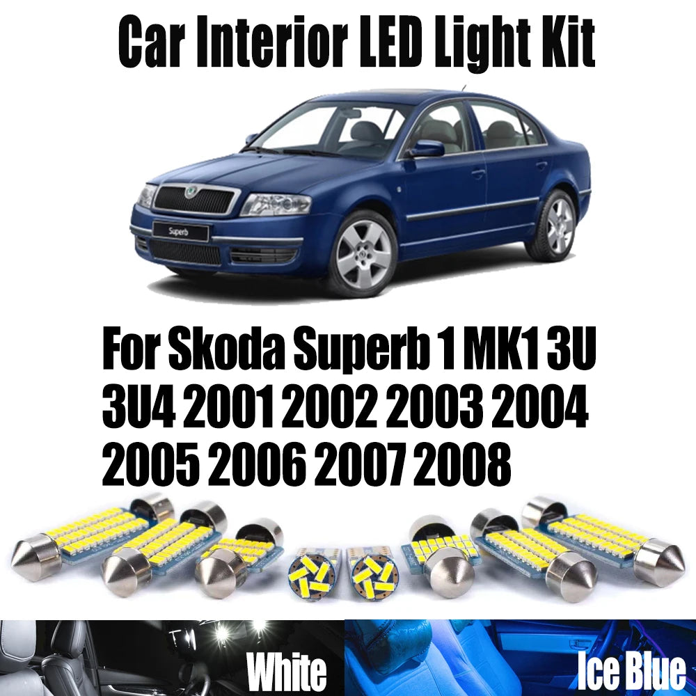 13-Piece LED Interior Light Kit for Skoda Superb 1 MK1 3U 3U4 2001- 2005 - Canbus Dome Map Door Trunk Bulbs | AUTOKIT...