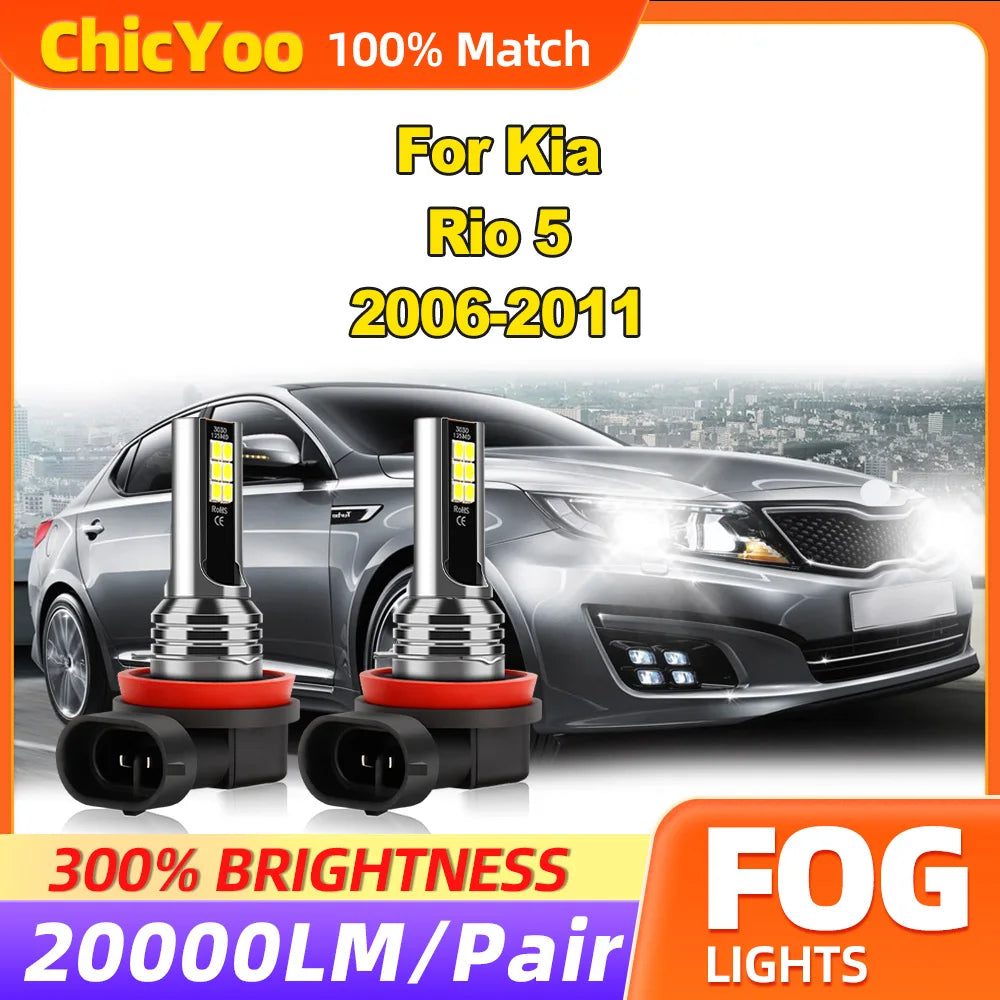 60W CSP Chips LED Fog Lamps 20000LM Super Bright Fog Lights 6000K White 12V For Kia Rio 5