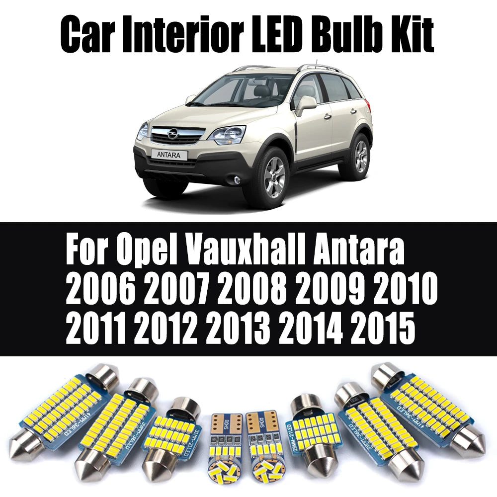 15-Piece LED Interior Light Kit for Opel Vauxhall Antara 2006-2011 - Canbus Dome Map Door Trunk Bulbs | AUTOKITSHOP