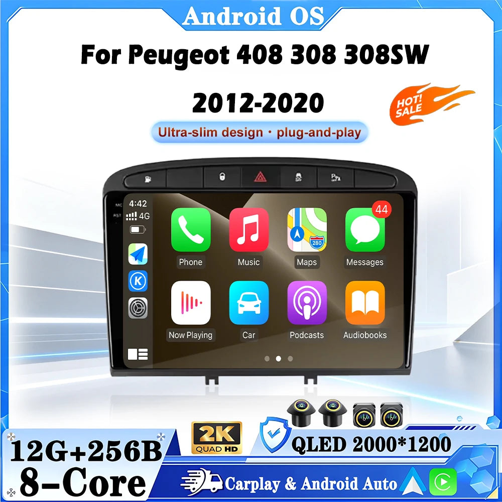For Peugeot 408 308 308SW 2012-2020 Android Auto Car Radio Multimedia Player Monitor Stere