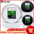 AD 6in1 Multi-functional Digital Gauge 85mm GPS Speedometer Tachometer Oil Pressure Fuel Level G - Automotive LED Light