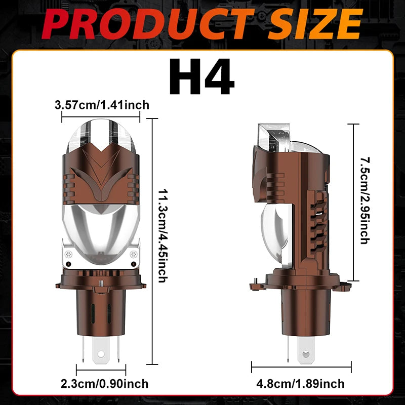H4/9003/HB2 LED Headlight Bulbs Canbus with Projector Lens 1:1 Mini size Car Light 6000000