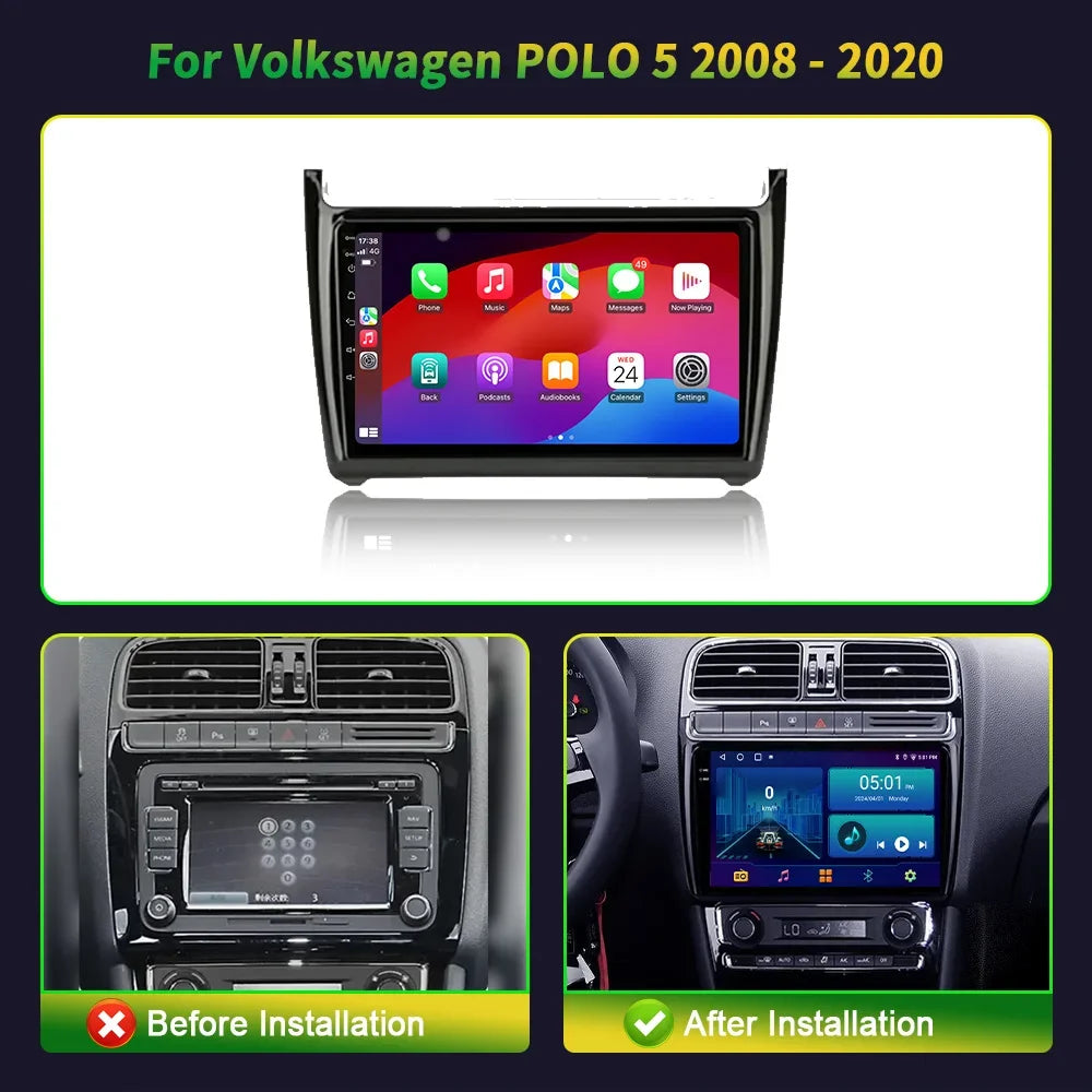 9 inch Car Radio Android 16 For Volkswagen Polo 5 Sedan 2008-2020 BT Carplay Multimedia Na