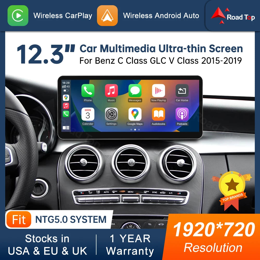 12.3'' Multimedia Display For Benz C Class W205 GLC V Class W447 NTG5.0 Touch Screen Wirel | AUTOKITSHOP