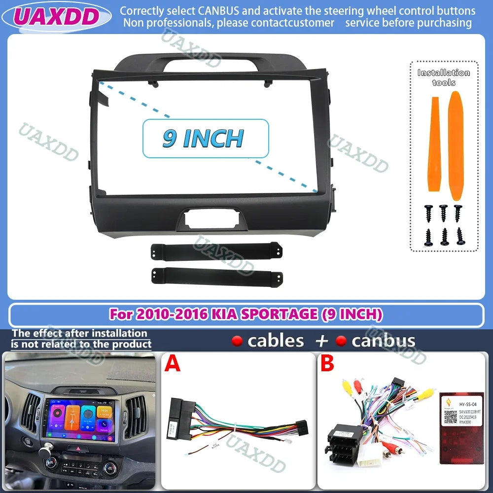 For 2010-2016 KIA SPORTAGE 9INCH 2 Din Car stereo radio Android frame panel fascia cable v