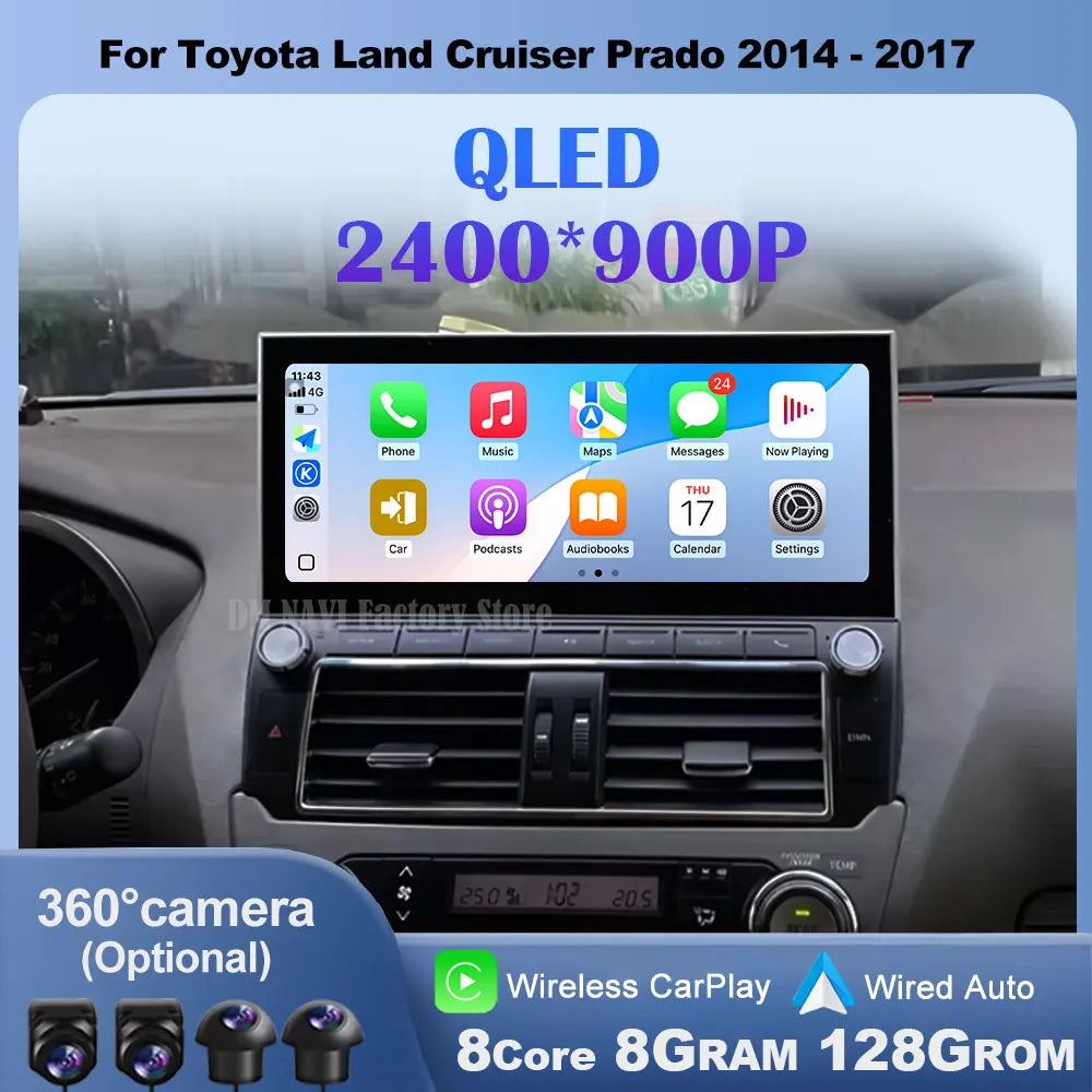 QLED 2400*900P For Toyota Land Cruiser Prado 150 2014 - 2017 Car Radio Multimedia Android