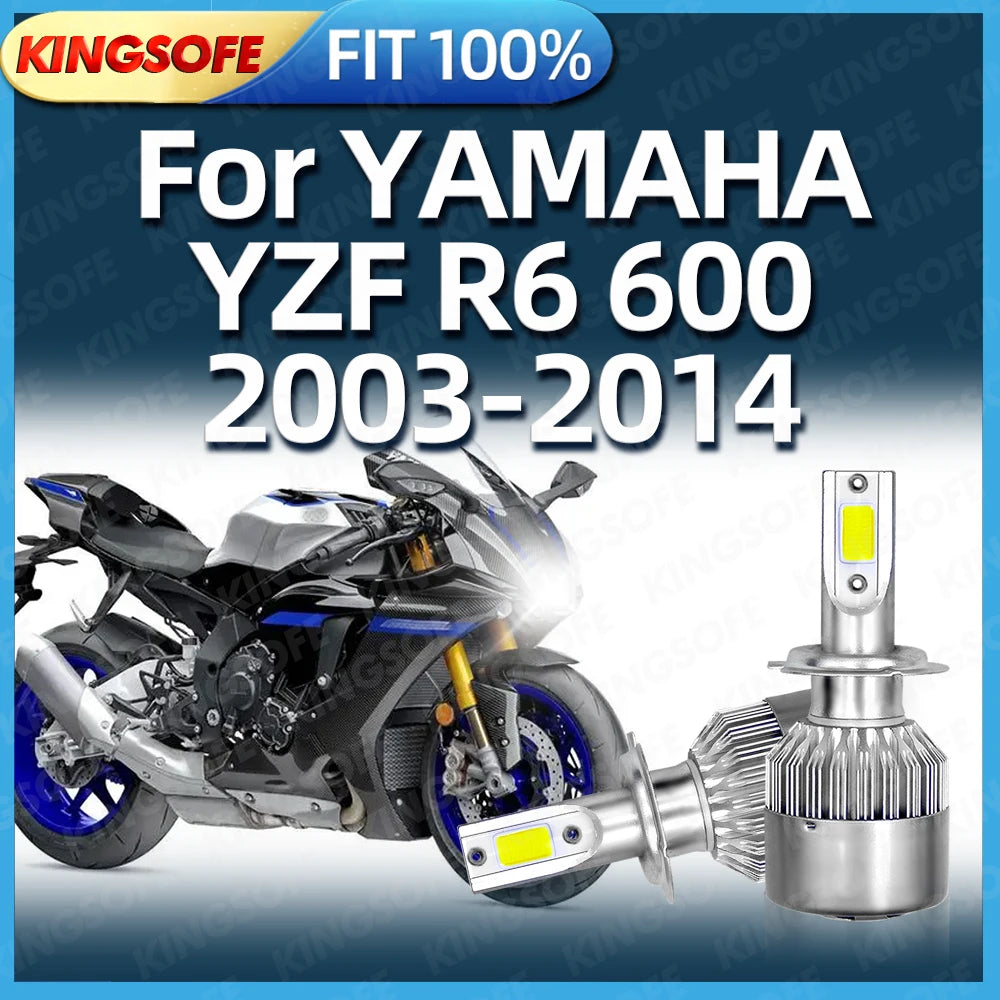 Motorcycle Headlight LED H7 Bulbs 6000K 10000LM For YAMAHA YZF R6 600 2003 2004 2005 2006