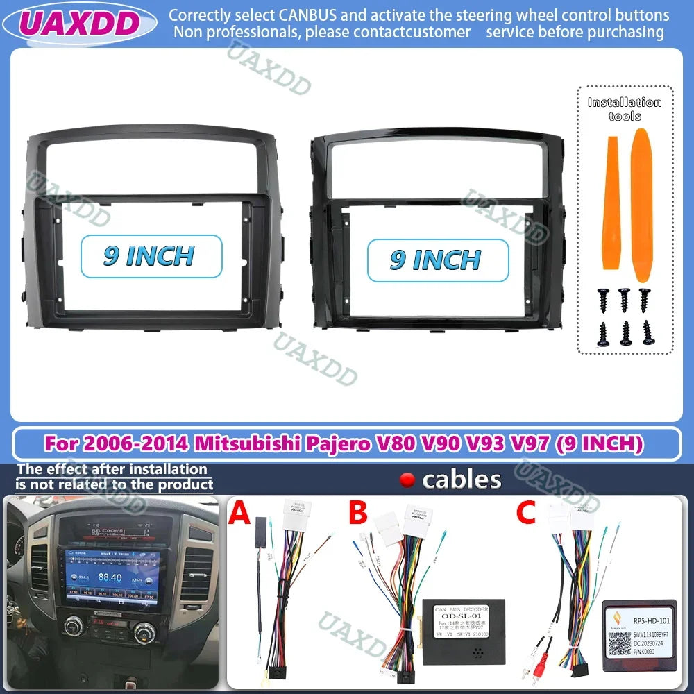9inch Car Radio Fascia Frame For Mitsubishi Pajero V80 V90 V93 V97 2006-2014 Install Dash