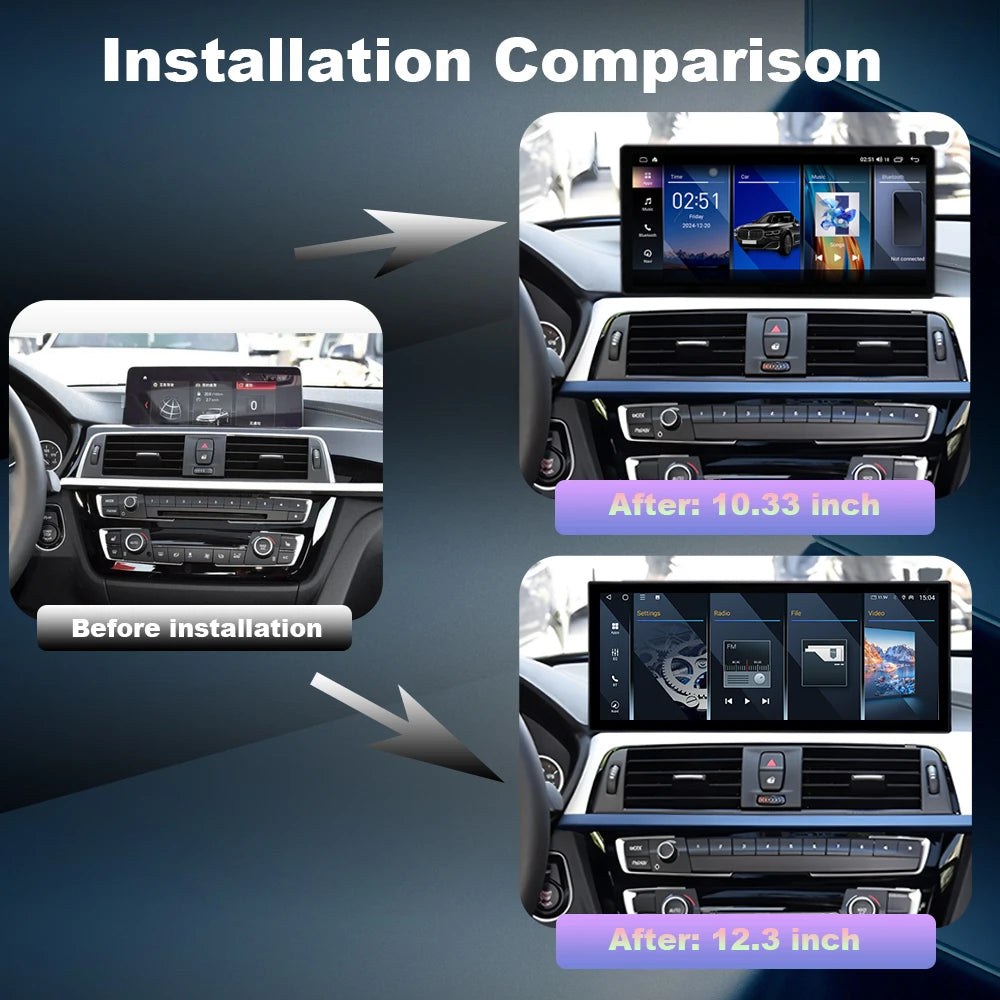 Wireless CarPlay Android Auto Multimedia QLED Display Screen For BMW 3 4 series F30 F31 F3