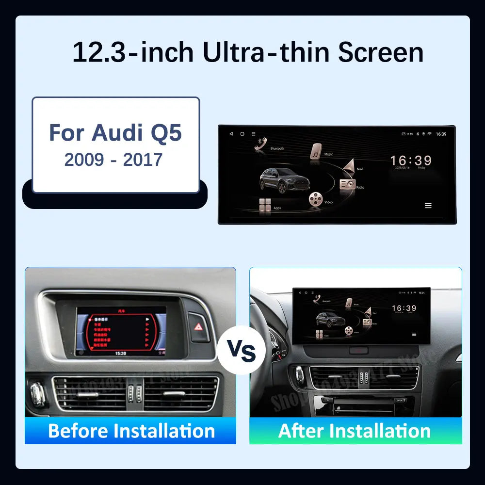 12.3 inch GPS Navigation Wireless Carplay Android 16 for Audi Q5 2009 - 2017 BT Car Multim