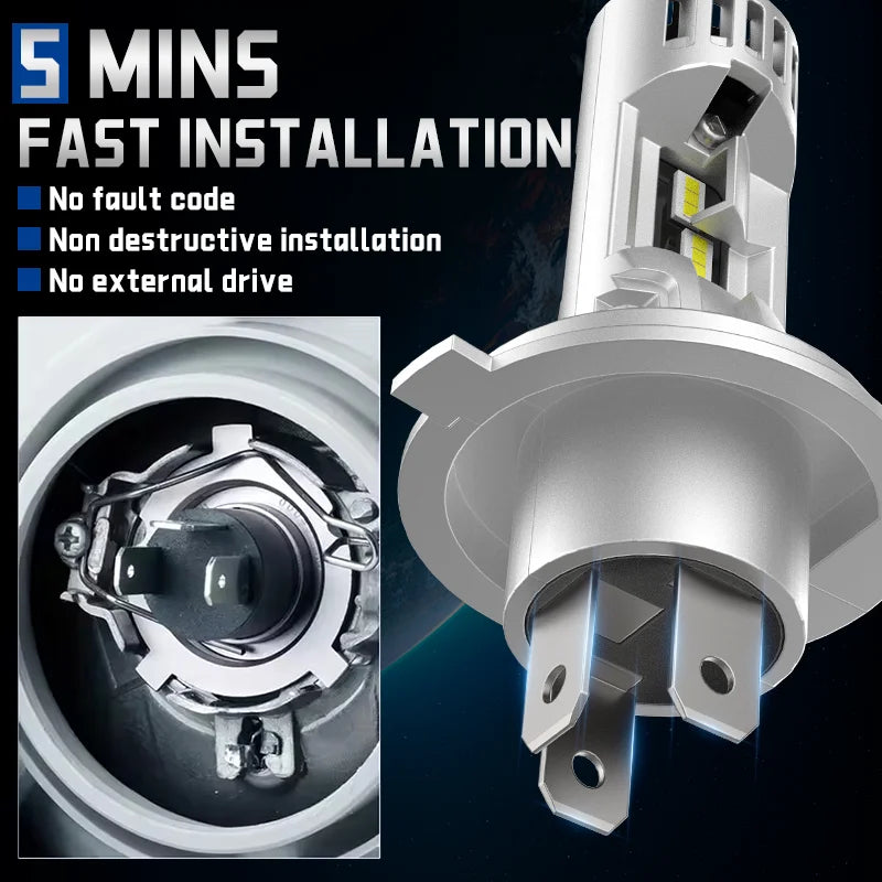 1/2pcs H4 9003 LED Headlight Bulbs Canbus No Error HB2 100W CSP Fan With High & Low Beam 6