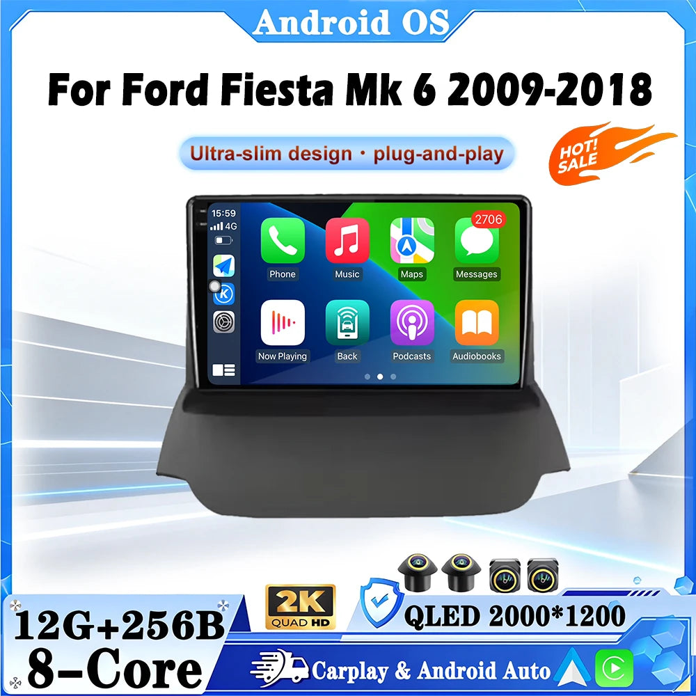For Ford Fiesta Mk 6 2009-2018 Android 16 Car Radio Video Multimedia Carplay Navigation GP