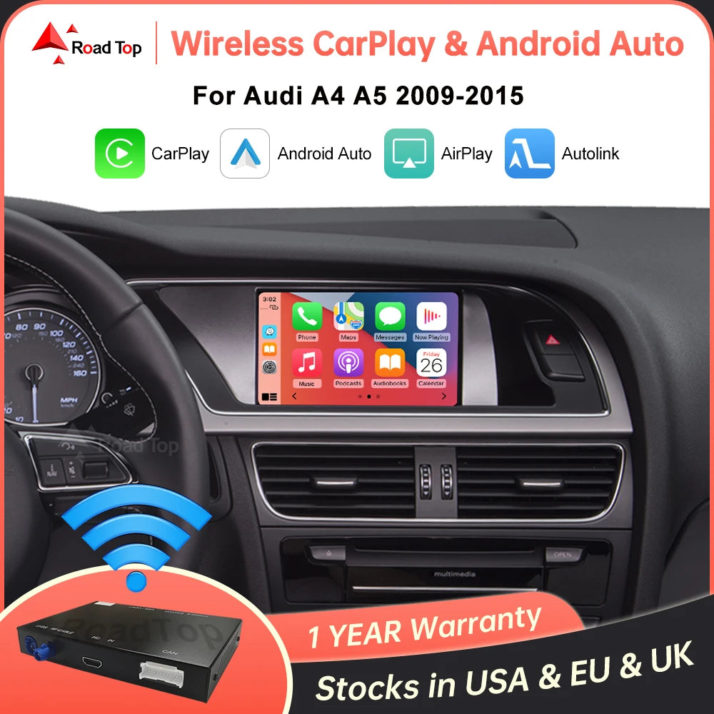 Road Top Wireless Carplay for Audi A4 A5 Q5 2009-2015, with Android Auto Interface AirPlay | AUTOKITSHOP