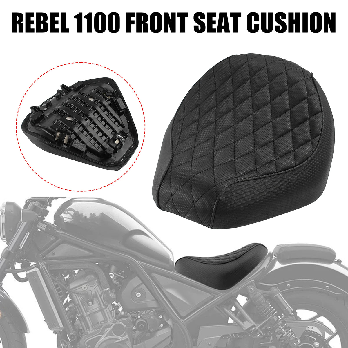 Motorcycle PU Leather Driver Front Seat Cushion Black Fit For Honda Rebel CMX 1100 CM1100 CMX110 - Automotive LED Light