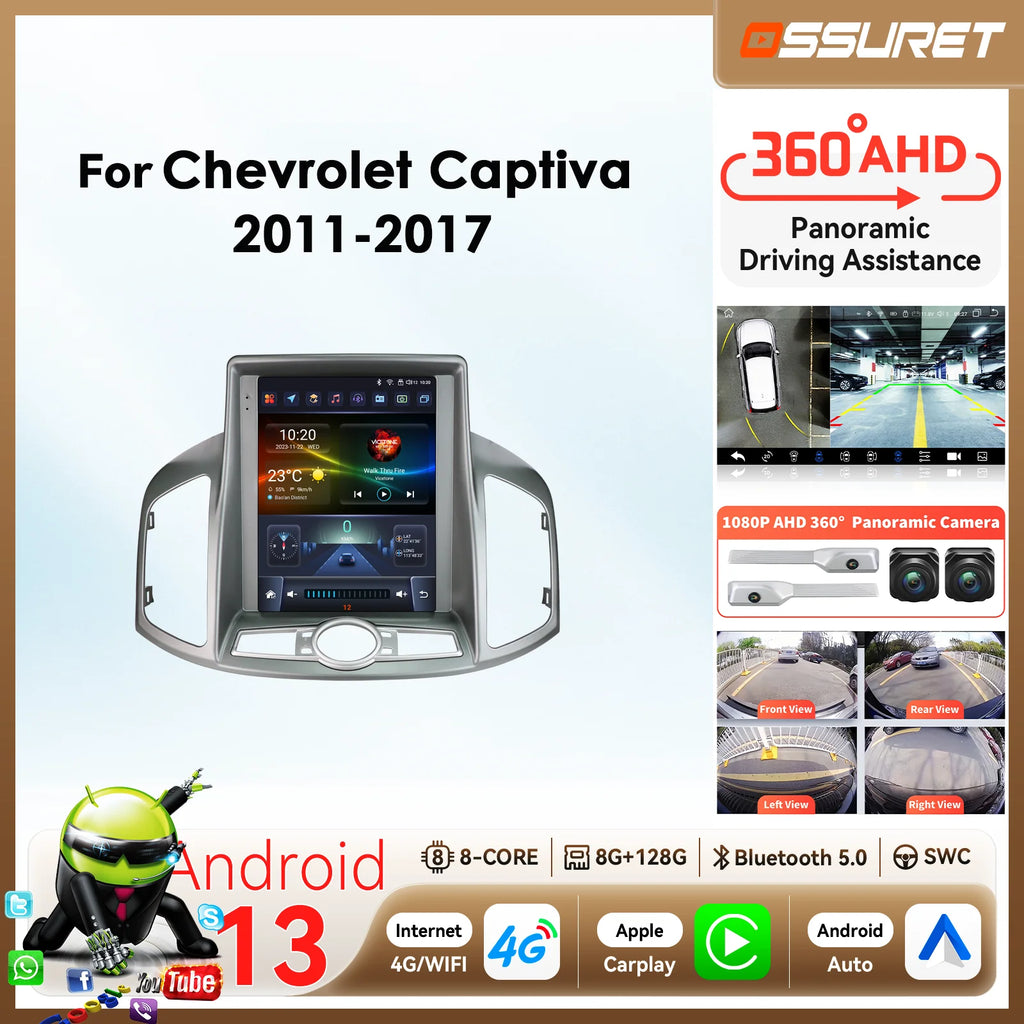 9.7"360 Cam Android Auto Car radio for Chevrolet Captiva 2011-2017 Carplay multimedia Vide