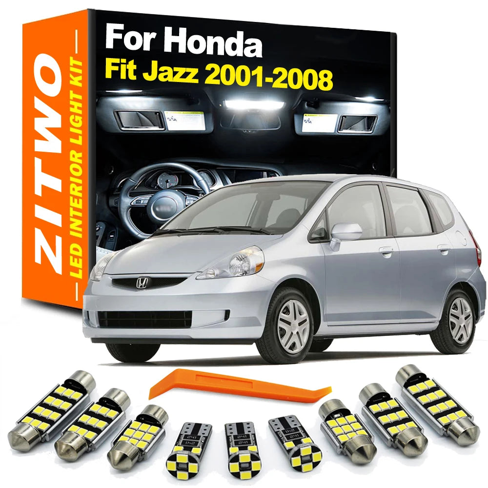 ZITWO 9Pcs Canbus LED Interior Dome Map Light Kit For Honda Jazz Fit MK1 2001 2002 2003 2004 2005 2006 2007 2008 Car LED Bulb