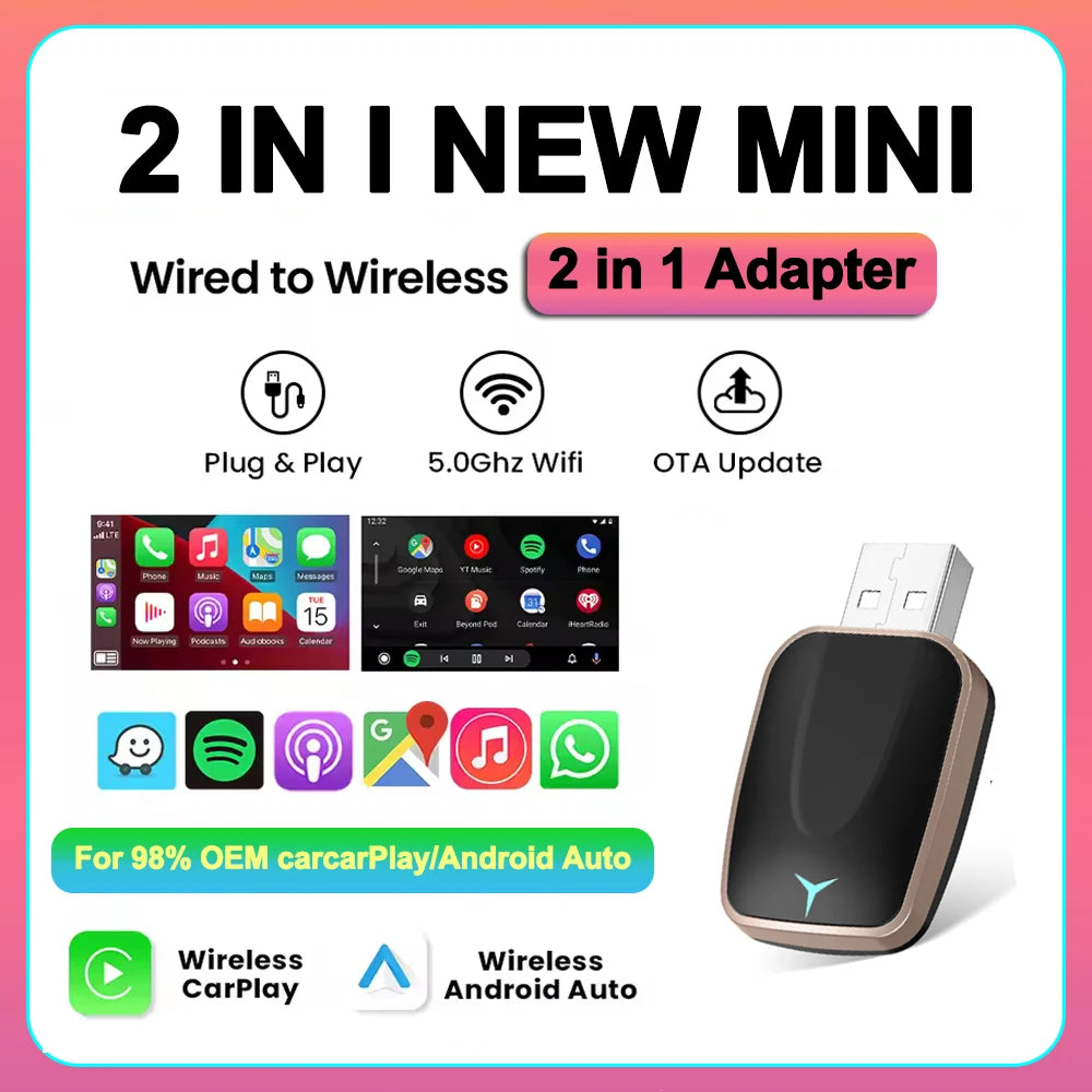 Wireless Carplay Android Auto Adapter Smart Mini Bt Wifi Usb Dongle For OEM Car Plug and P