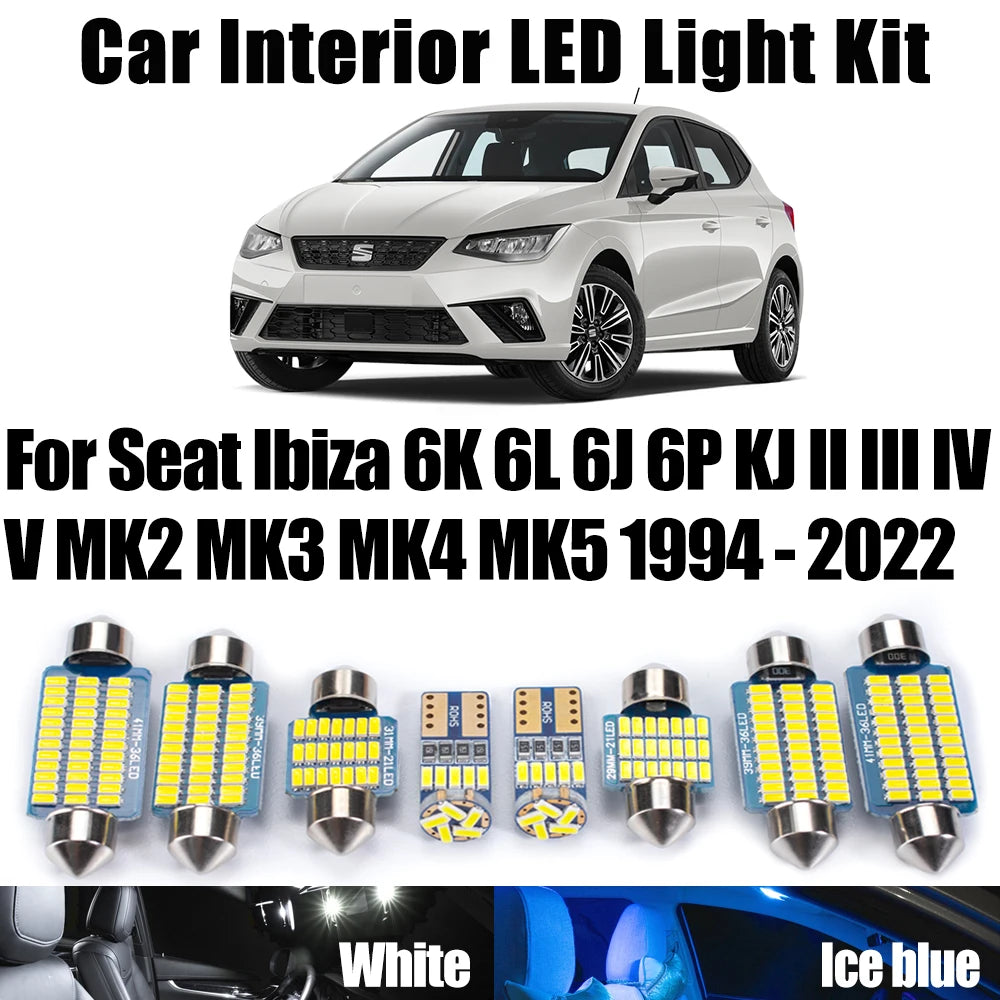 LED Interior Light Kit for Seat Ibiza 6K 6L 6J 6P KJ II III IV V MK2 MK3 MK4 MK5 1994-2020 - Canbus Dome Map Door Tru...