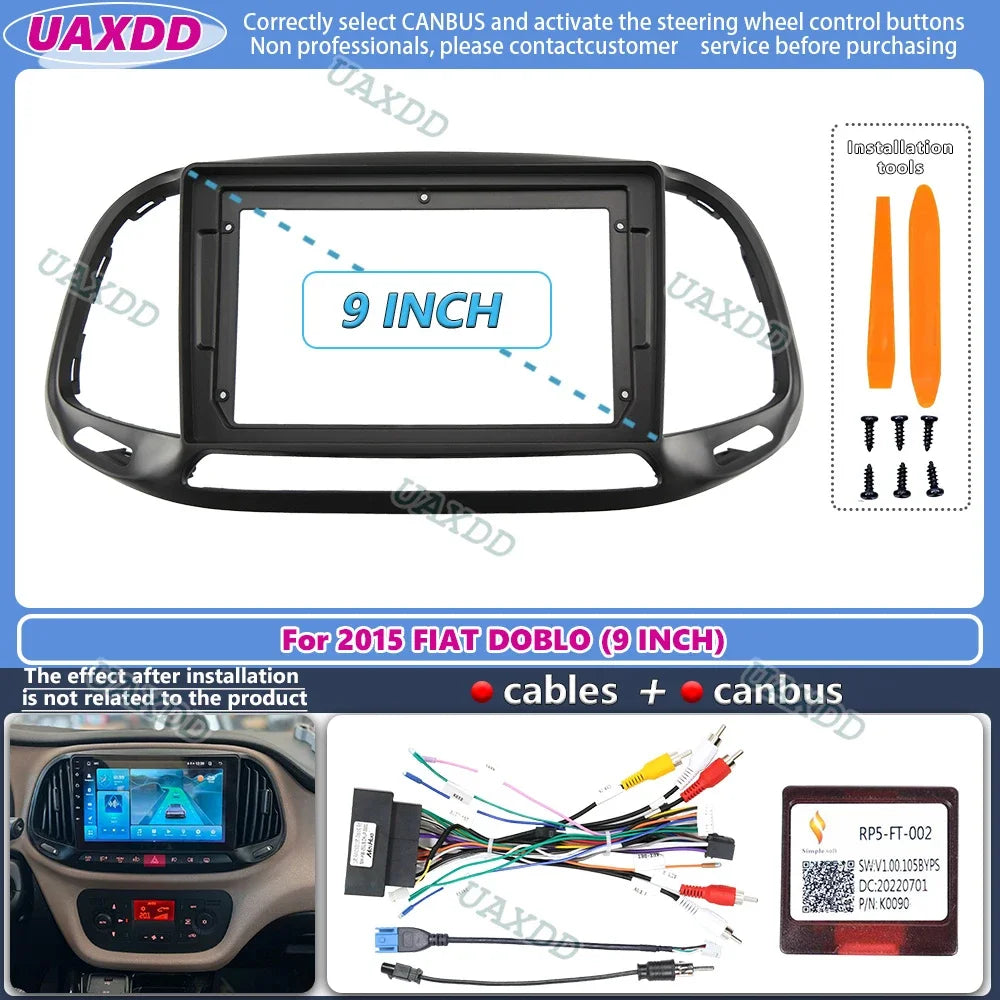 For 2015 FIAT DOBLO 9INCH 2 Din Car stereo radio Android frame panel fascia cable video ha