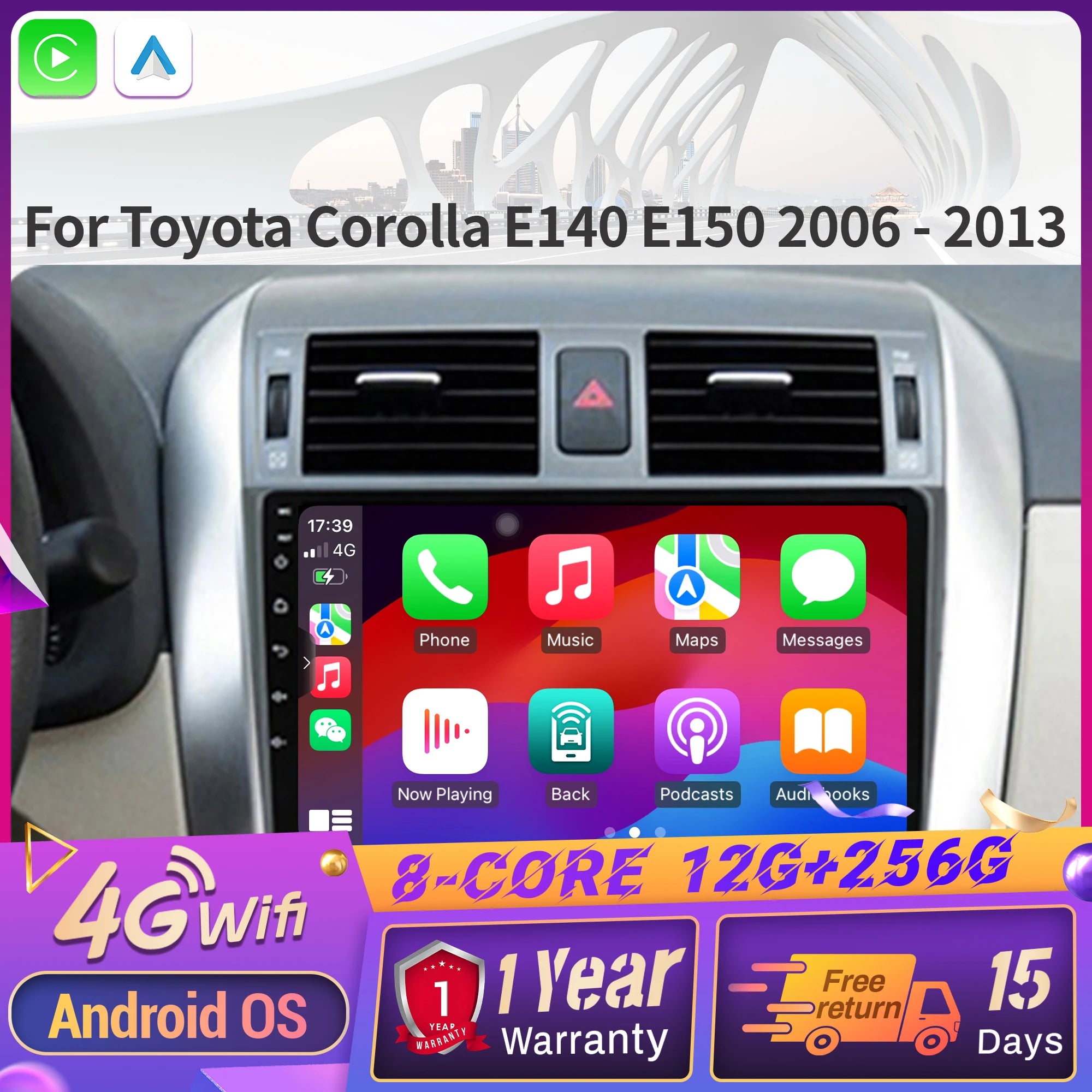 For Toyota Corolla E140 E150 2006-2013 Android 14 Car Radio Multimedia Navigation Wireless