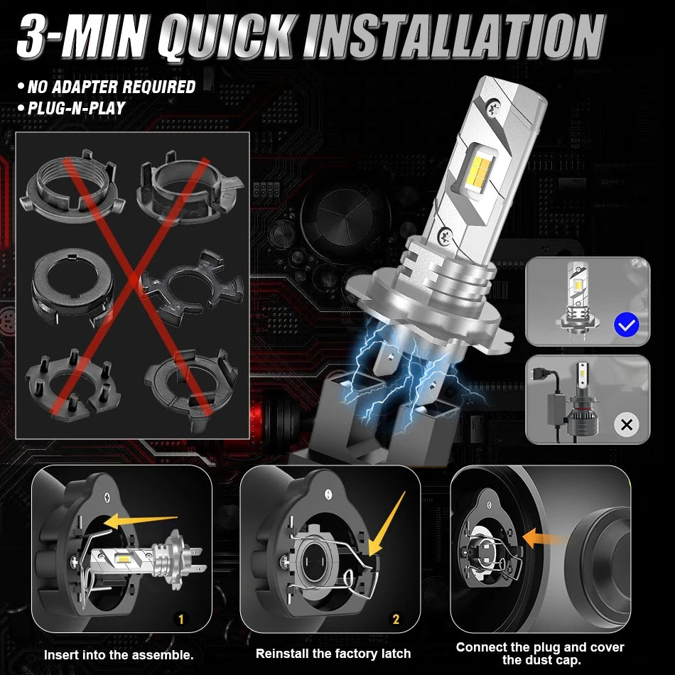 H7 LED Headlight Bulb Mini Wireless 4900W 4900000LM 3000K 4300K 6000K 3 IN1 CSP for Car He
