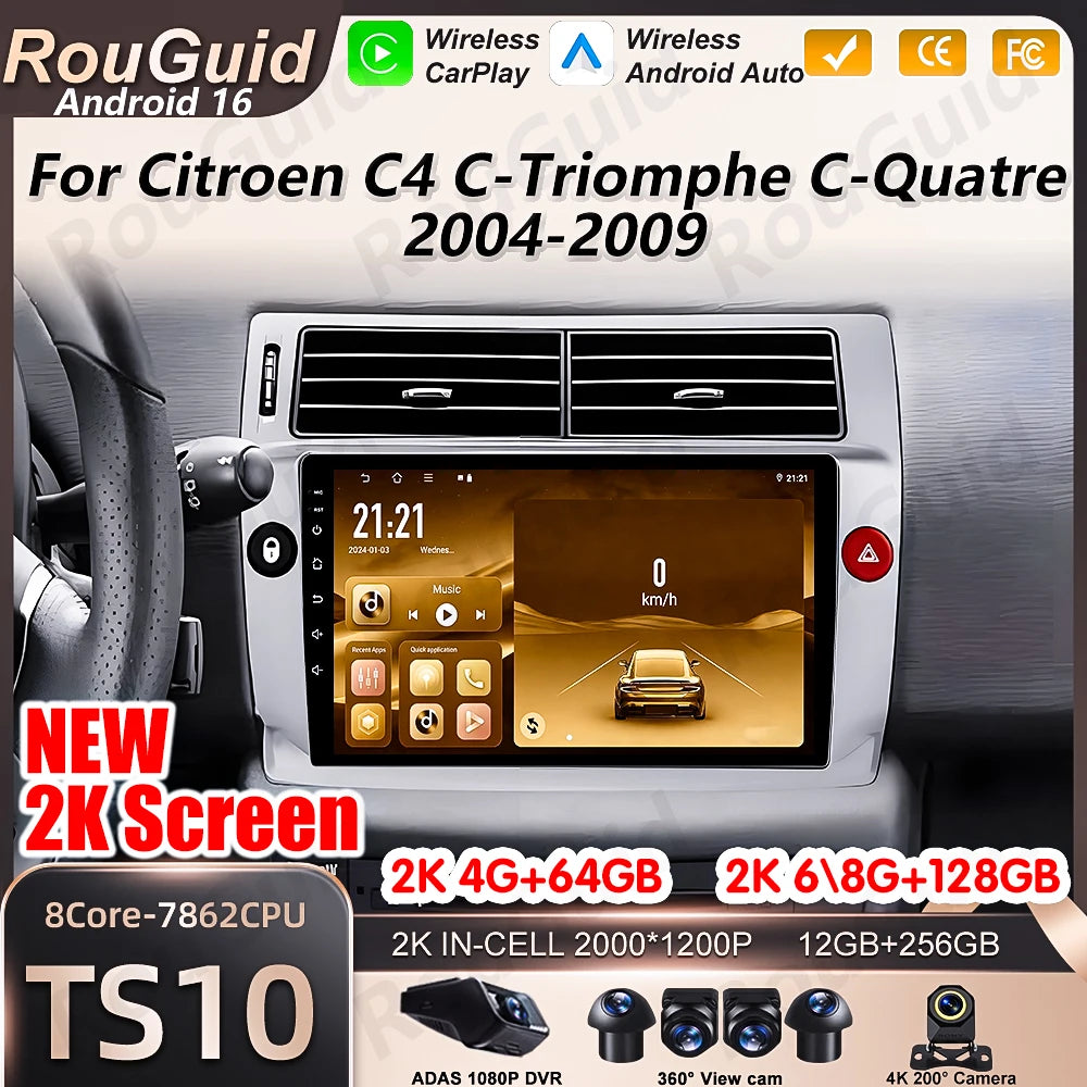 Android Auto Car Radio Carplay For Citroen C4 C-Triomphe C-Quatre 2004 2005 200 6 2007 200 | AUTOKITSHOP