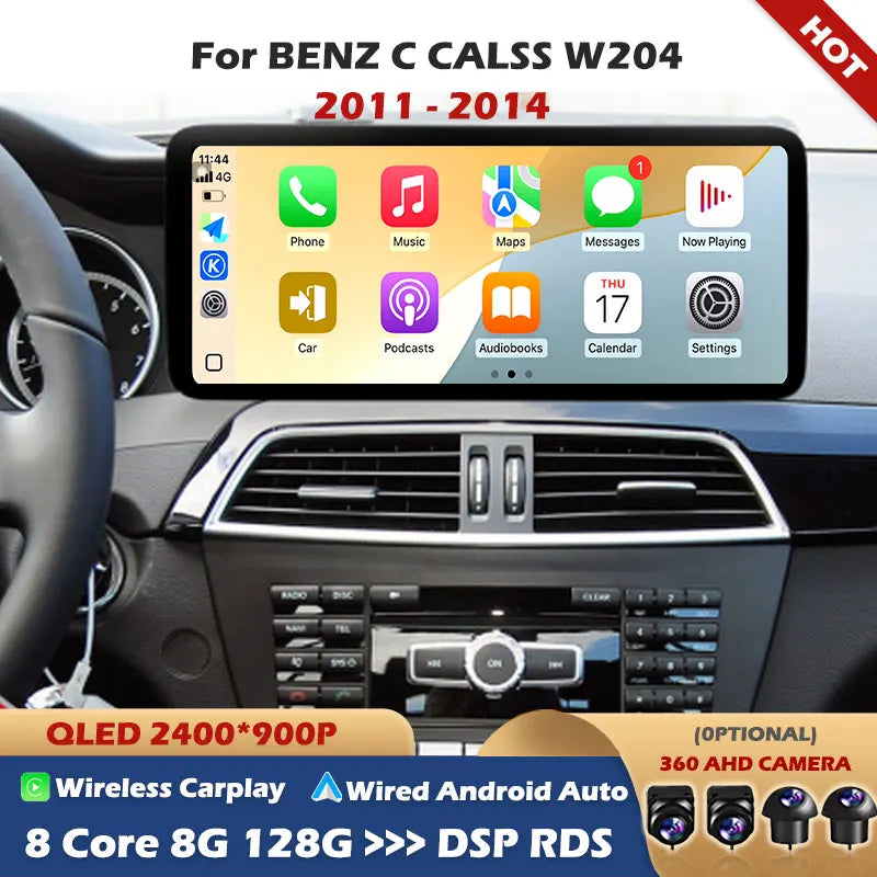 Carplay QLED Ultra-thin Screen Car Multimedia Radio Player Navi GPS BT Android 15 Accessor