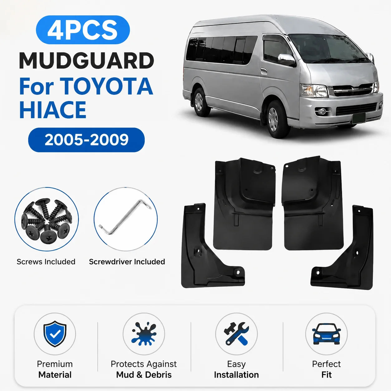 For Toyota Hiace 2005-2009 Vauxhall Holden MK1 Car Tire Fender Mud Flaps Dirt RoadGuards M | AUTOKITSHOP