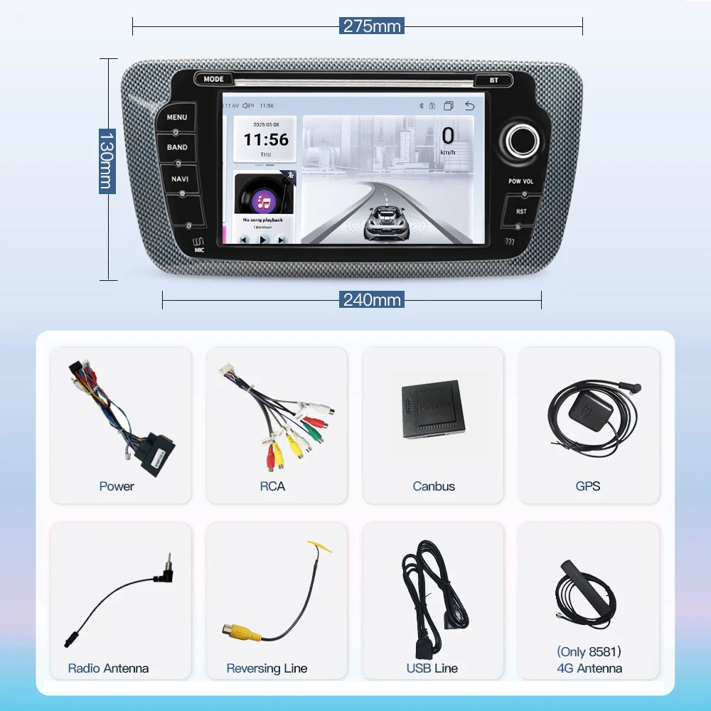 SZLELV 2 Din Car Radio For Seat Ibiza 6J IV4 2009-2013 4G Audio Multimedia Player CarPlay