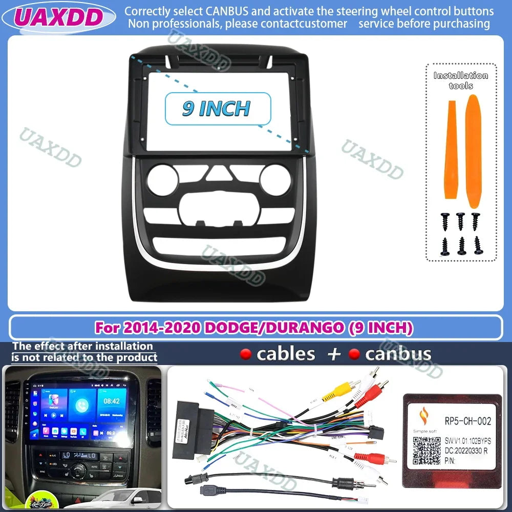 FOR 2014-2020 DODGE DURANGO 9INCH 2 Din Car Android frame fascia cable harness adapter das