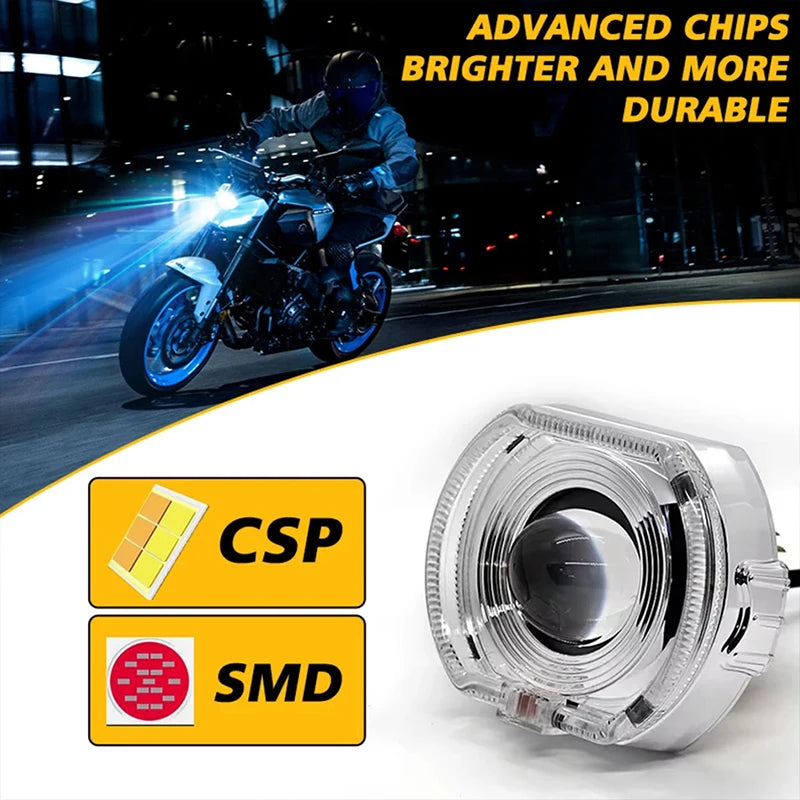 2.5inch Motorcycle Headlight LED Angel Devil Eyes Laser Headlights Projector Built in Spot