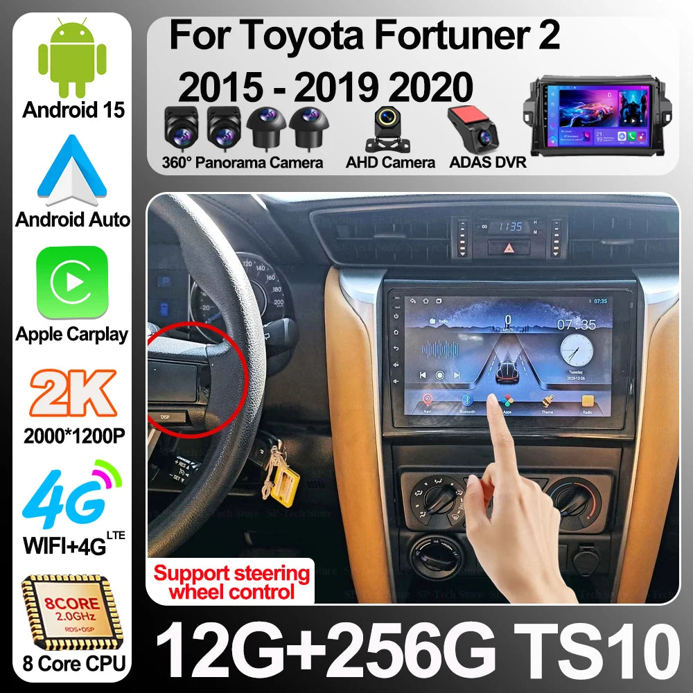Car Radio Android 16 For Toyota Fortuner 2 2015 2016 2017 2018 2019 2020 Gps Carplay Multi | AUTOKITSHOP