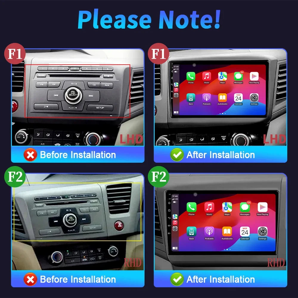 9" Car Radio For Honda Civic 9 FB FK FD 2012-2015 Grey Android 16 Wireless BT Carplay Mult