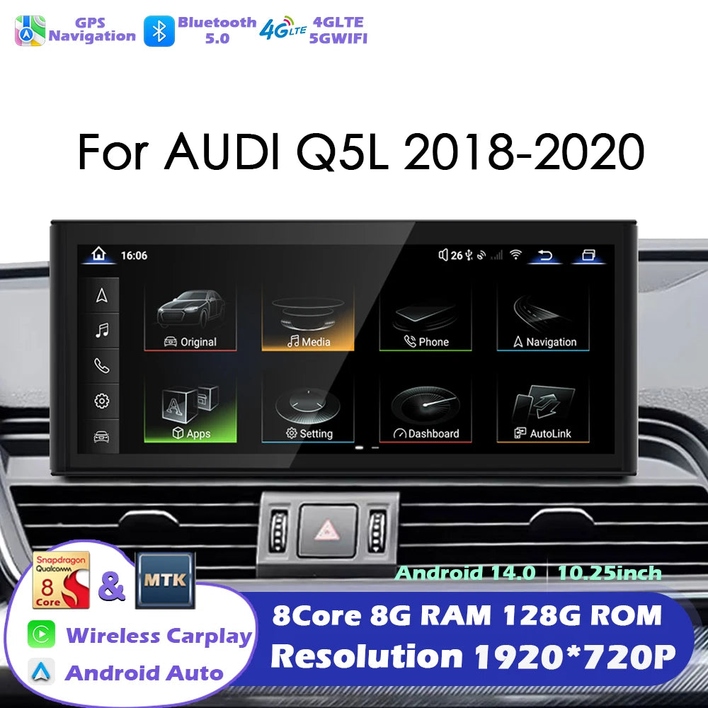 Android 14 Radio For 10.25 Audi Q5L 2018 2019-2020 Car Multimedia Player Navigation GPS St