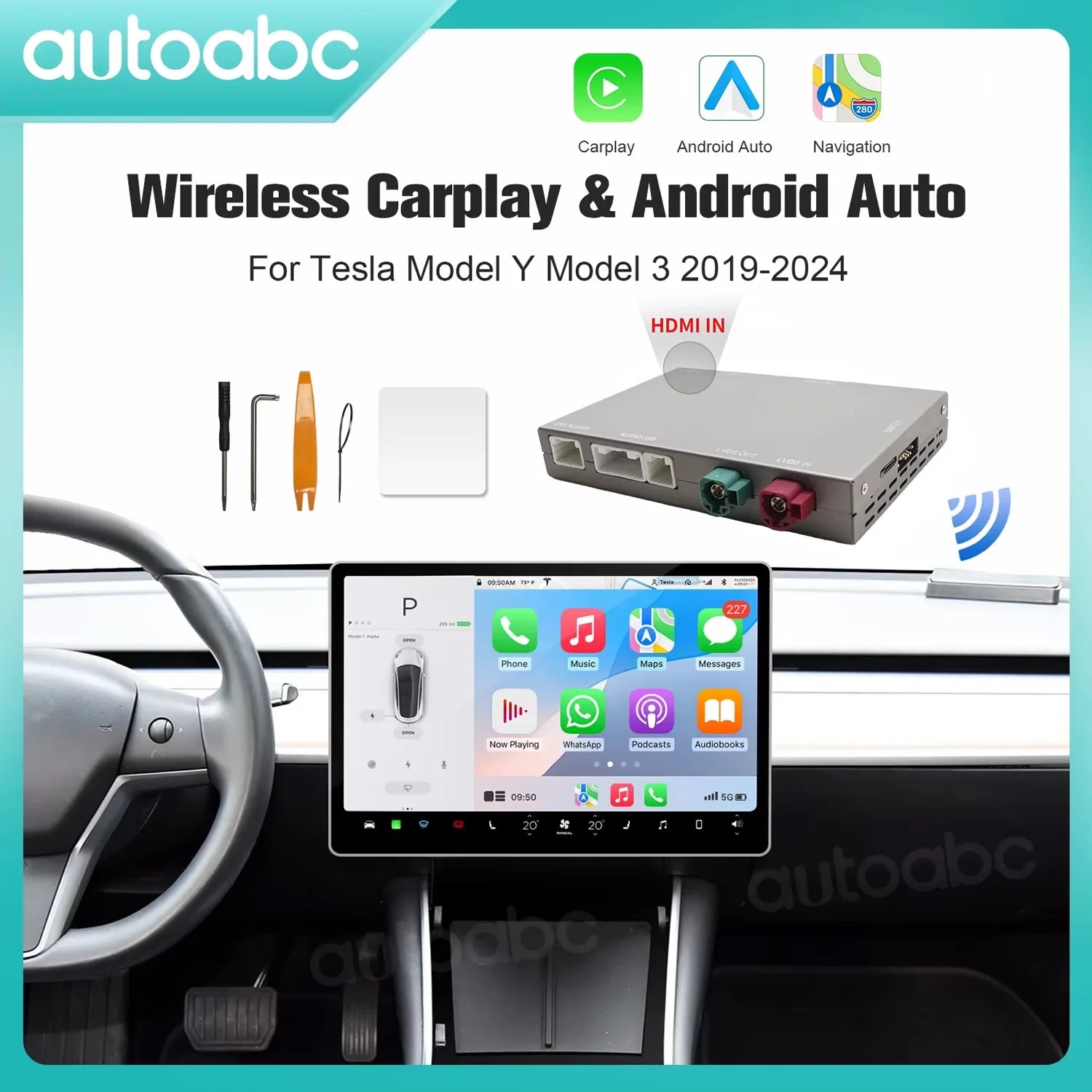 AUTOABC Wireless CarPlay Android Auto for Tesla Model 3 Model Y with Multimedia Accessorie | AUTOKITSHOP