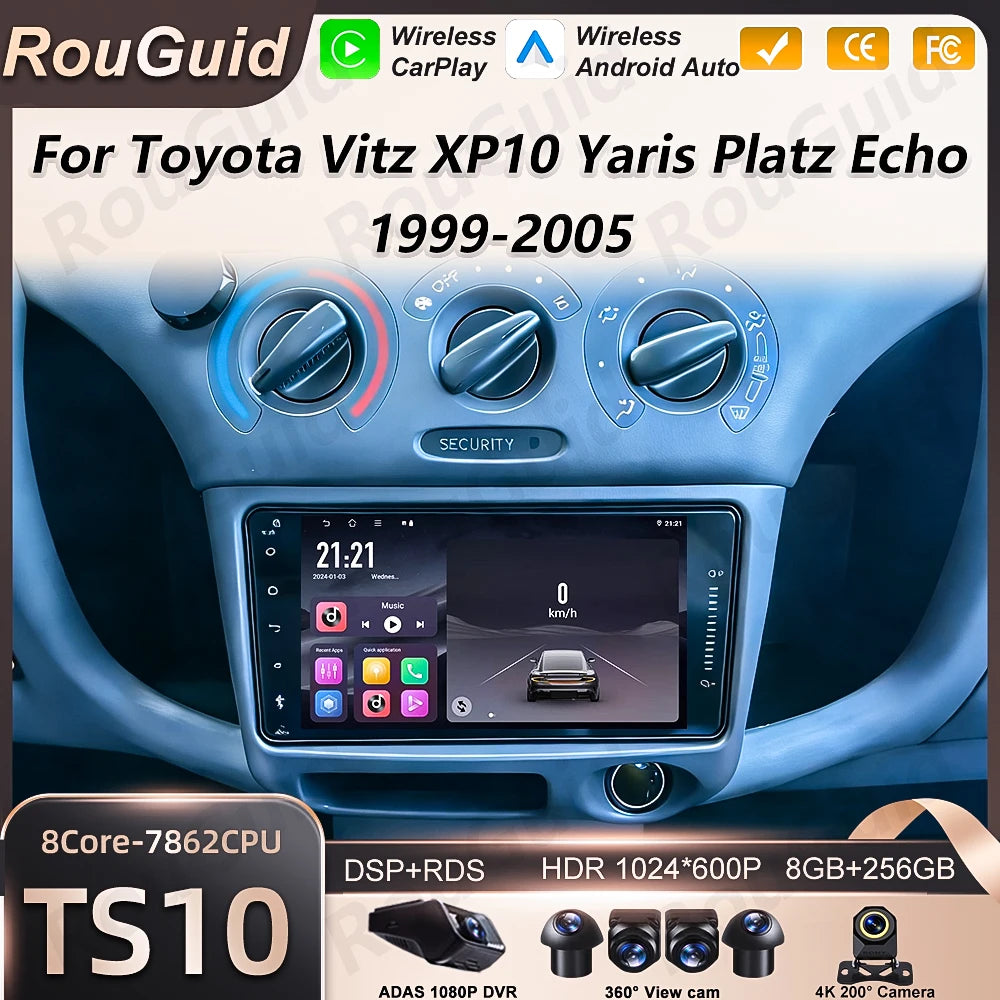 Android Auto Car Radio For Toyota Vitz XP10 Yaris Platz Echo 1999 2000 2001 2002 2003 2004 | AUTOKITSHOP
